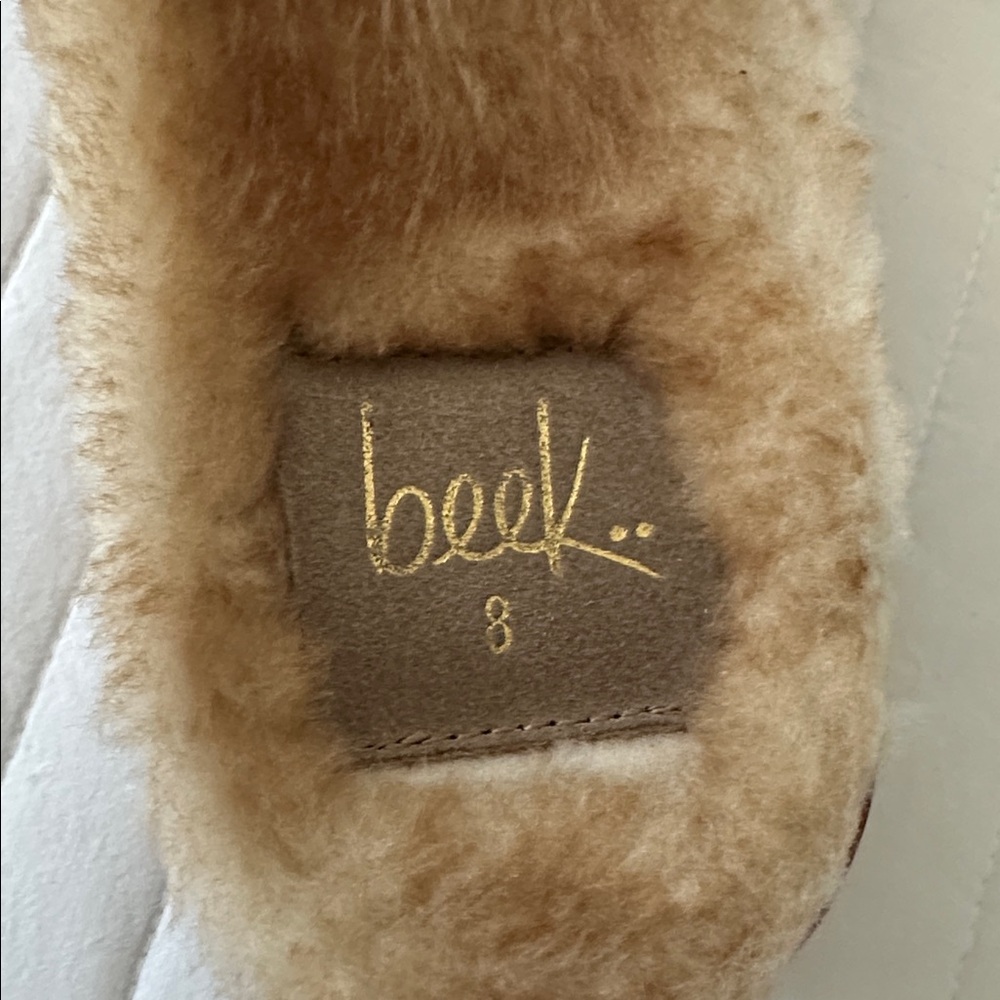 Beek Tan Leather Pelican Shearling Slide Sandals - Picture 2 of 4